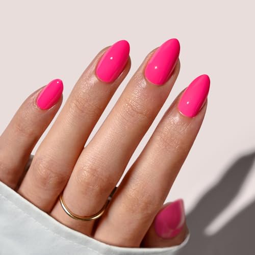 BTArtbox Press On Nails Short Almond Hot Pink 32pc Kit