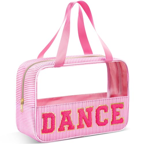 Sanwuta Seersucker Makeup Bag with Chenille Letters, Pink
