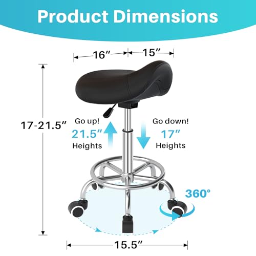 YEEZEE Ergonomic Saddle Stool with Thick Padding & Wheels