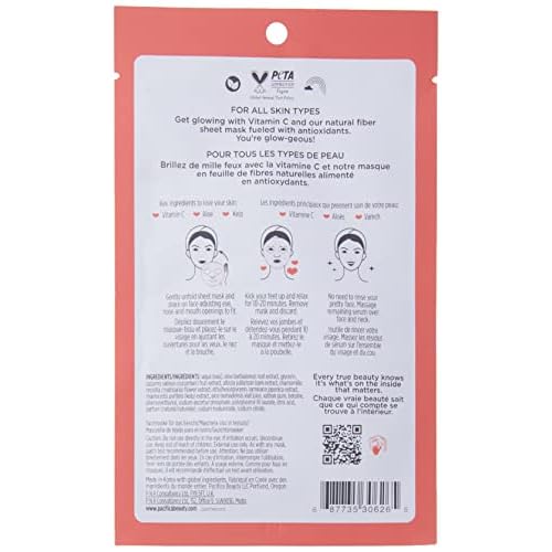 Pacifica Beauty, Glow Baby Brightening Face Mask, Sheet Mask, Skincare, Vitamin C, Aloe, Kelp, Brightening, Glowing Skin, Dullness, Fine Lines, Dark Spots, Dry Skin, Vegan & Cruelty Free (Pack of 2)