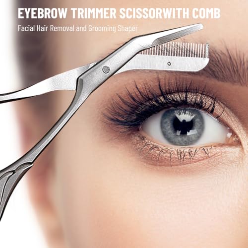 DINNAT Dark Grey Eyebrow Trimmer Scissors with Comb for Men & Women