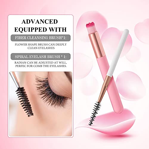 FANMIN 2 Fl Oz (60ml) Eyelash Extension Cleanser with Mascara & Brush Set, Paraben & Sulfate Free Eyelash Wash for Salon & Home Use
