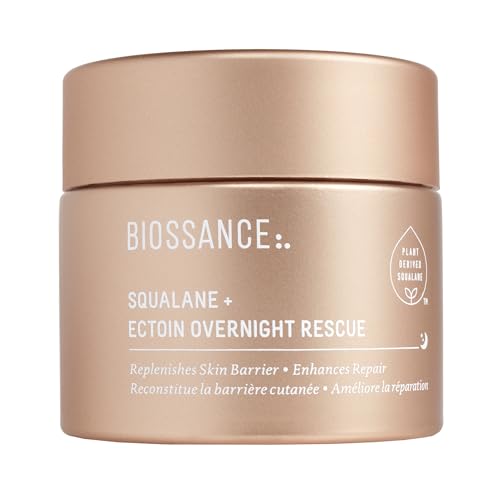 Biossance Squalane + Ectoin Overnight Rescue Face Cream ? Intensive 24h Hydration for Dry/Sensitive Skin ? Boosts Repair, Smoothens, Rejuvenates ? Use as Moisturizer/Overnight Mask, 1.7oz