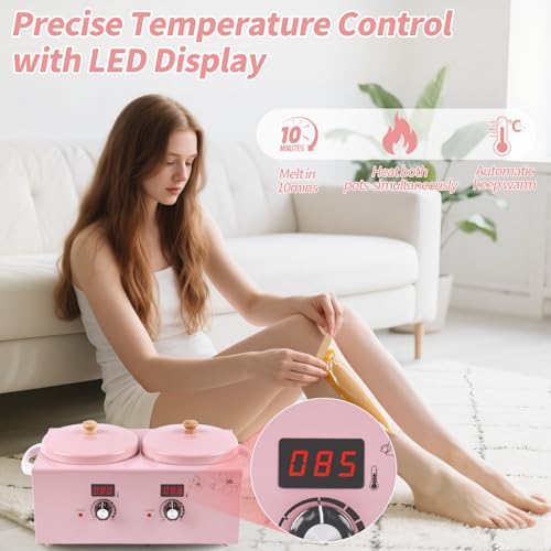 Double Wax Warmer Machine, Yofuly Professional Digital Waxing Kit for Women Hair Removal, Electric Hard Wax Pot Heater with Sticks and Collars for Home Spa Beauty Salon Esthetician Use