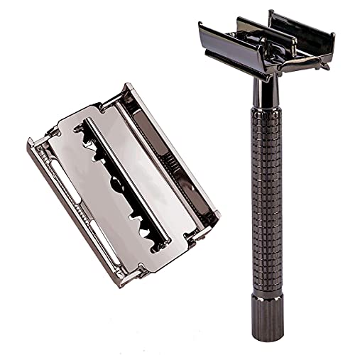 Grandslam Shaving Kit for Men, Safety Razor with 10 Blades, Shaving Brush, Stand and Soap Cream, Stainless Steel Bowl, Canvas & Leather Dopp Kit Gift Set