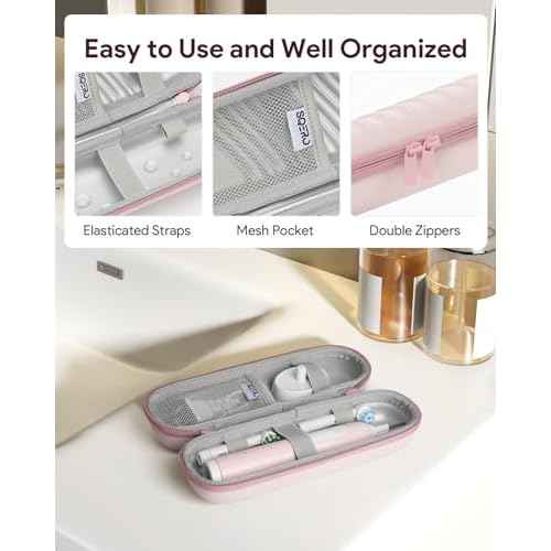 Electric Toothbrush Case for Oral-B Pro/iO/Philips Sonicare, Waterproof Traveling Toothbrush Storage Bag with Mesh Pocket Covers Protection (Pink)
