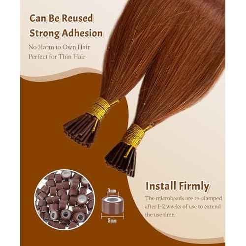 Belaved Auburn I Tip Hair Extensions Real Remy Human Hair Extensions Straight Add Length Volume Seamless Invisable #550 for Party Wedding 20inch 50g