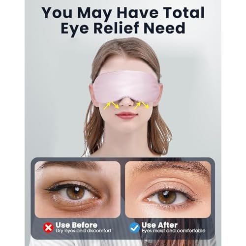 Pink Heated Eye Mask for Dry Eyes, MGD, Blepharitis, Stye Treatment, Warm & Cool Eye Masks, USB Powered, Adjustable, Silk-like Material