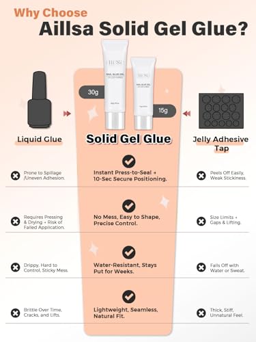AILLSA Solid Gel Nail Glue for Press-On Tips - Long Lasting 15g