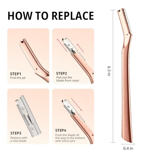 Mistfree Rose Gold Dermaplane Razor for Women with 12 Blades - Facial Hair & Peach Fuzz Removal
