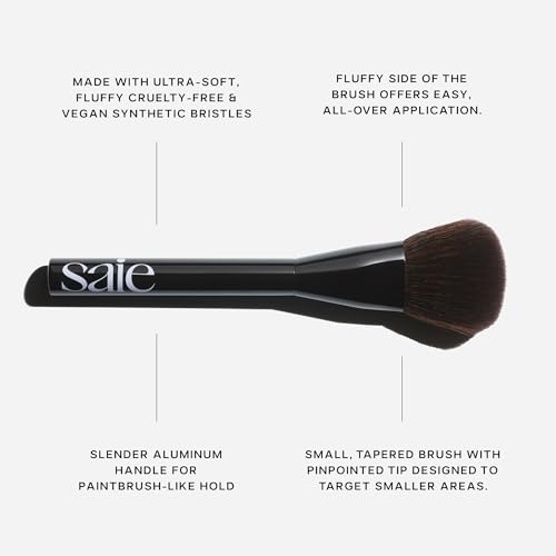 Saie Powder Blush Brush - Fluffy Makeup Brush for Cheeks - Ultra-Soft Tapered Bristles for a Precise, Diffused Application - For Pressed or Loose Powder Face Makeup, Bronzer + Blush - Vegan (1 Count)
