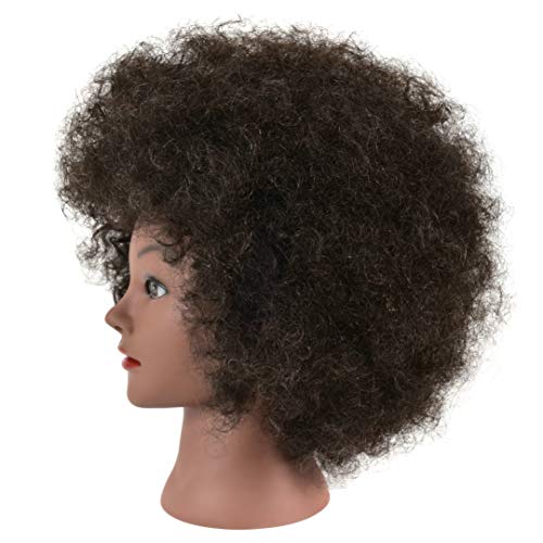 FUTAI Kinky Curly Mannequin Head 100% Human Hair with Stand