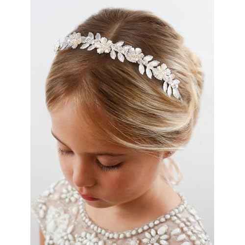 SWEETV Hairband, Flower Girl Headpiece for Wedding, Communion, Birthday Party - Pearl Girls Headband with Rhinestones - Girls Headpiece for Special Occasions - One Size - Silver 1