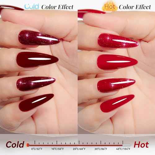 YTD Likomey Color Changing Gel Nail Polish Set,Christmas 6 Colors Shimmer Brocade Glitter Mood Temperature Change Colors Kit,Fall Winter Red Green UV Thermal Varnish,6 Pcs 7.5ml