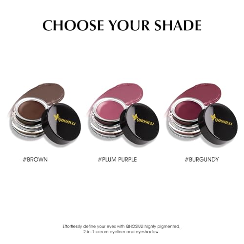 QHOSIULI Burgundy Waterproof Gel Eyeliner & Eyeshadow 2-in-1 Cream Pot - Long-Lasting, Smudge-Resistant, Matte Waterline Makeup with Brush