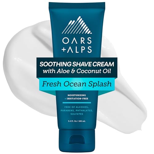 Oars + Alps Soothing Men's Shaving Cream, Dermatologist Tested and Infused with Aloe and Coconut Oil, Fresh Ocean Splash Scent, TSA Friendly, 3.4 Oz, 1 Pack