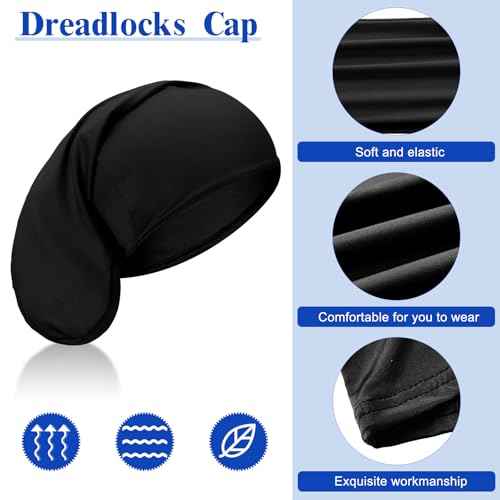 8 Pieces Unisex Dreadlock Cap Dreadlock Spandex Cap Long Hair Dreads Head Wrap Sleep Bonnet Full Cover for Men, 15 x 9 Inch (Black)