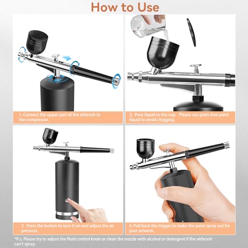 Cordless Airbrush Kit with Compressor - 48PSI Rechargeable