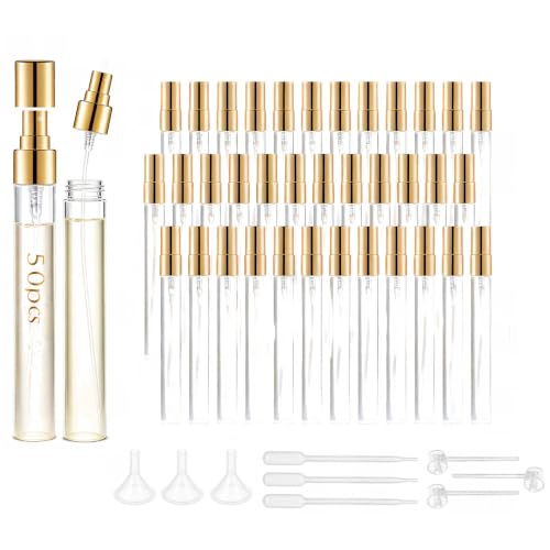 50Pcs 10ml Mini Spray Bottles - Empty Glass Refillable Perfume Atomizer