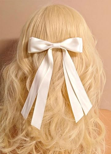 juyght 2PCS Double layer Ribbon Hair Clips Bowknot with Long Tail Bow Hair Clips Tassel Bowknot Hair Clips with Long Tail Hair Clips for girls with Bowknot Clips Women Ribbon for Hair Barrettes Clip