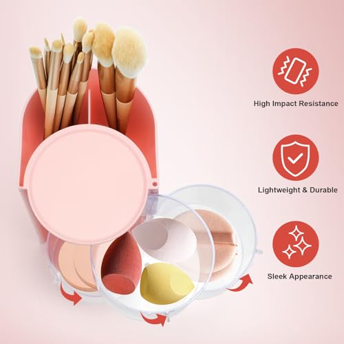 EEEKit Rotatable Hair Tie Organizer with 3 Layers - Pink