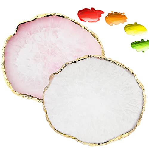 2 Pack Resin Nail Art Palette, Nail Painting Mixed Color Palette, Gilded Edge Nail Gel Color Makeup Display Board Pallet (White+Pink)