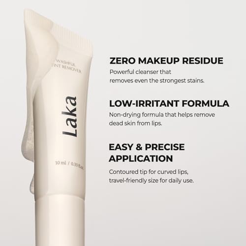 Laka Washful Lip Tint Remover, 10ml/ 0.33 fl.oz, Mild & Easy Lip Stain Removing Gel, Cleanser for Lips, Remove Dead Skin, Daily Use for Sensitive Skin, Korean Skincare