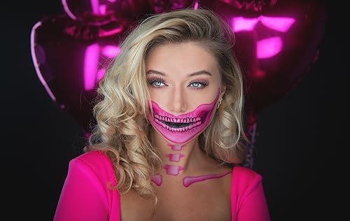 Pink Skull Face Temporary Tattoo - 2 Pack Halloween Costume
