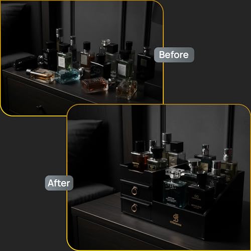 Perfume Organizer - Cologne Organizer for Men - Wooden Cologne Stand - Organizador de Perfumes - Cologne Shelf - Perfume Stand for Women - Black, Brown - Perfume Holder