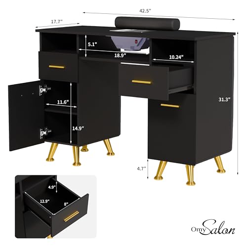 OmySalon Manicure Table with Built-in Dust Collector & Storage