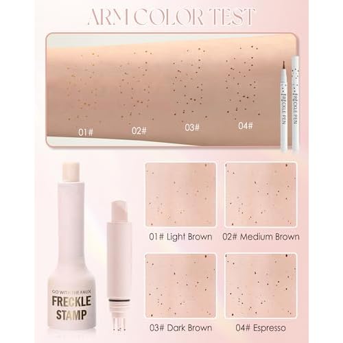 2 Pcs Faux Freckle Stamp Pen, Liquid Freckle Stamp and Freckles Pen Set, Waterproof Long-Lasting Quick Dry Freck Pencil for Natural Lifelike Sunkissed Fake Face Freckles Tattoo Makeup, 02 Medium Brown