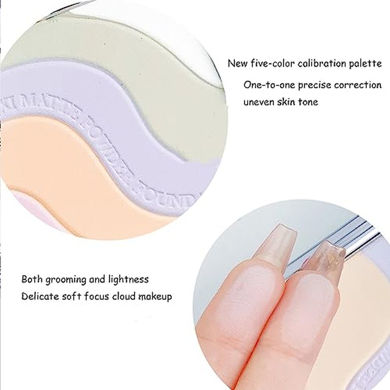 5 Color Pressed Setting Powder,Multi-Colored Pressed Finishing Powder, 5-in-1 Matte Setting Powder Face Makeup, Color Correcting For Even Tone,Reduce Shine, Brighten