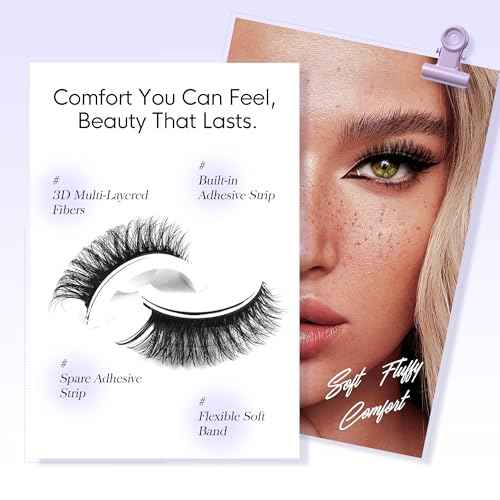BEYELIAN Self Adhesive Eyelashes Natural Pre-glued Lashes No Glue Needed Lashes Cat Eye Lashes False Eyelashes Reusable Self Adhesive Lashes 5 Pairs (HX55)