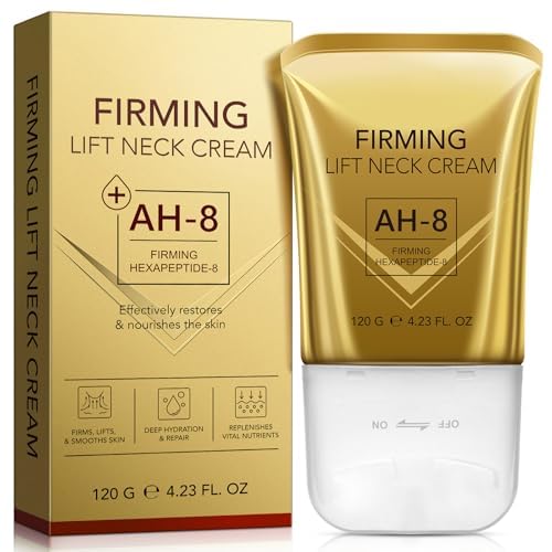 AH-8 Firming Neck Cream for Skin Body Care, 4.23Oz Neck Tightening Cream with Roller, Lifting & Tightening Loose Skin, Reduces Wrinkles and Fine Lines, Facial Moisturizer(Golden)