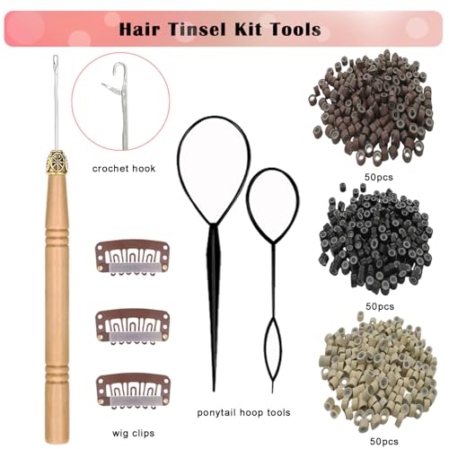 Hair Tinsel Kit 7600 Strands 16 Colors with Tools