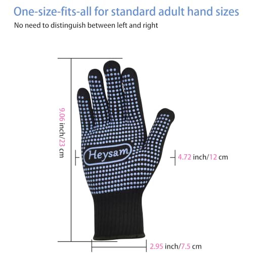 Blue HEYSAM Heat Resistant Gloves with Silicone Bumps for Hair Straighteners & Curling Irons