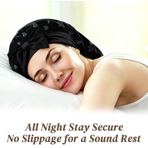 Satin Hair Bonnet Sleep Cap for Long Hair - Adjustable & Reusable