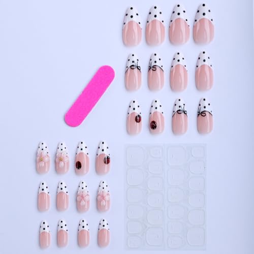 French Tip Press On Nails Medium Almond 24Pcs