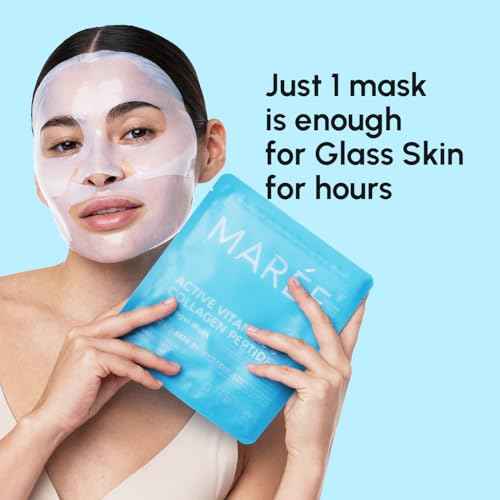 MAREE Hydrogel Collagen Facial Mask with Hyaluronic Acid ? Hydrating Face Masks Skincare ? Niacinamide, Amino Acids & Red Algae Extract ? Facial Masks For Women ? Mascarillas Para La Cara ? 4 Count