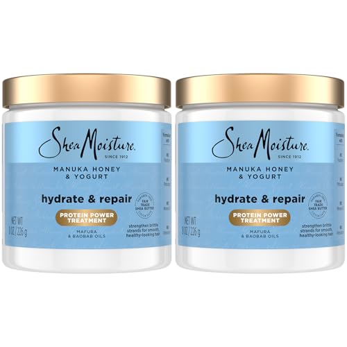 SheaMoisture Hair Mask 2-Pack, Manuka Honey & Yogurt Hydrate & Repair Protein Power Treatment, Deep Conditioner for Dry, Damaged Hair, 8 Oz Ea