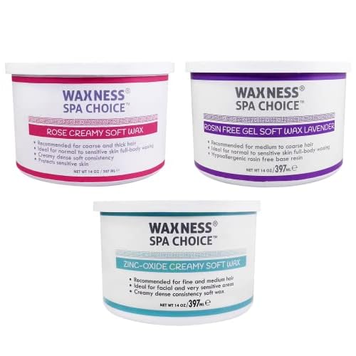 Waxness Spa Choice Assorted Soft Wax Tins 14 oz Pack of 3 - Rose, Lavender Zinc Oxyde