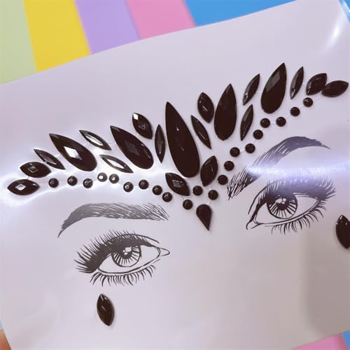 Topz Black Face Jewels Stick-On Festival Accessories - Halloween Angel Wing Rhinestones Sticker, Self-Adhesive Body Gems Jewelry for Party (Black)