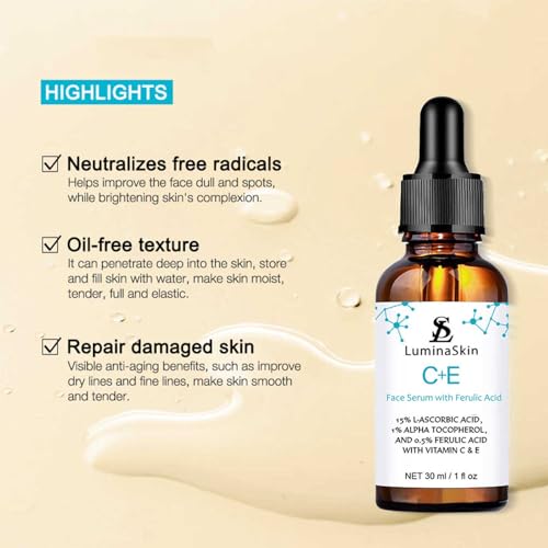 Vitamin C Face Serum Vitamin CE Serum with Ferulic Acid for Women Vitamin E and Ferulic Serum Skin Care - Vitamin C Serum for Face - Dark Spot Corrector, Anti Aging Face Care 1 Oz