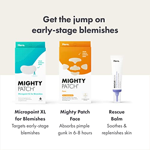 Hero Cosmetics Mighty Patch Micropoint™ XL for Blemishes - Hydrocolloid Acne Spot Treatment Patch for Early Stage Zits and Hidden Pimples, 1,385 Proprietary Micropoints (6 Count)