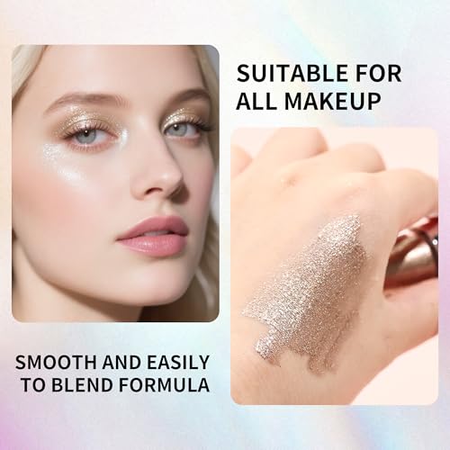 QIC Liquid Glitter Eyeshadow, Metallic & Shimmer Finish, Long Lasting, Non-Creasing, Smudge-proof, Lightweight Formula Liquid Eyeshadow for All Skin Tones, Buildable Color (06 Champagne Gold)