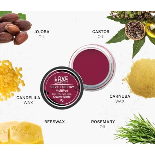 Love Earth Lip Tint & Cheek Tint Multipot-Sieze The Day With Richness Of Essential Oils And Vitamin E For Lips, Eyelids & Cheeks