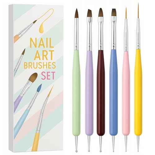 Gel Polish Nail Art Brushes, 6 Pcs Dual-Ended Art Design Pens with Case for Gel & Acrylic - Clean Up, Dotting, Liner, French Tip Tools for Nail Design, Extension & Manicure, DIY Kit Gift for Women