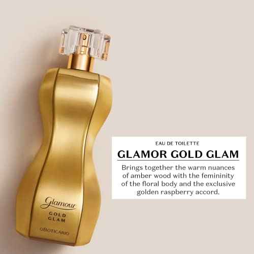 O Boticario Glamour Gold Glam Eau de Toilette, Long-Lasting, Sweet and Floral Fragrance Perfume for Women, 2.5 Ounce