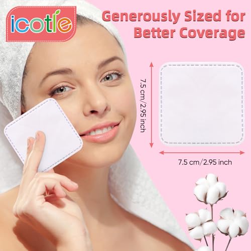 100% Cotton Square Makeup Remover Pads - Soft Lint-Free Facial Pads (200-Pack)