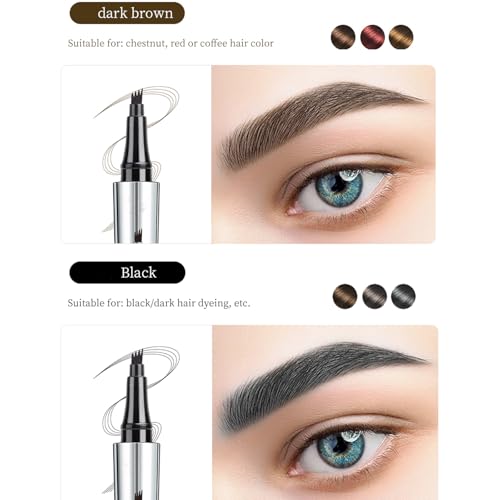 Microblading Eyebrow Pencil,Eyebrow Pen with 4 Fork Tip,Lapiz De Cejas a Prueba de Agua,Eyebrow Pencils for Women,Waterproof Long-Lasting Microblading Brow Pen is Easy to Use (Dark Brown)